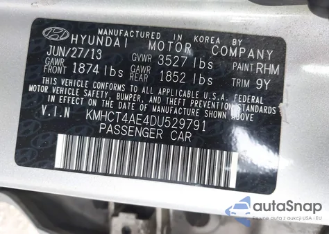 2013 Hyundai Accent Gls z USA, uszkodzony, nr VIN KMHCT4AE4DU529791